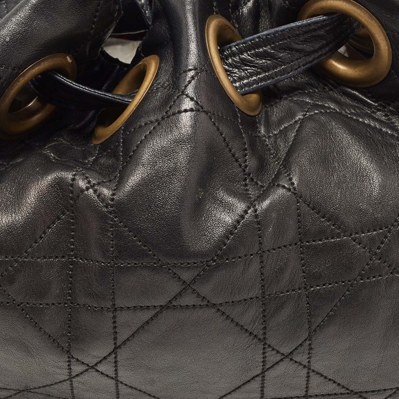 DIOR Black Cannage Leather Drawstring Hobo - Picture 7 of 8